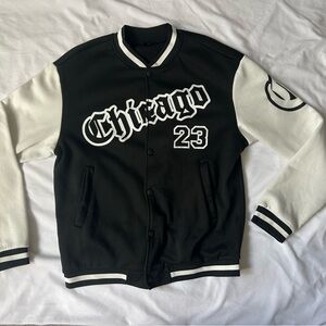 SHEIN Black and White Chicago Varsity Jacket